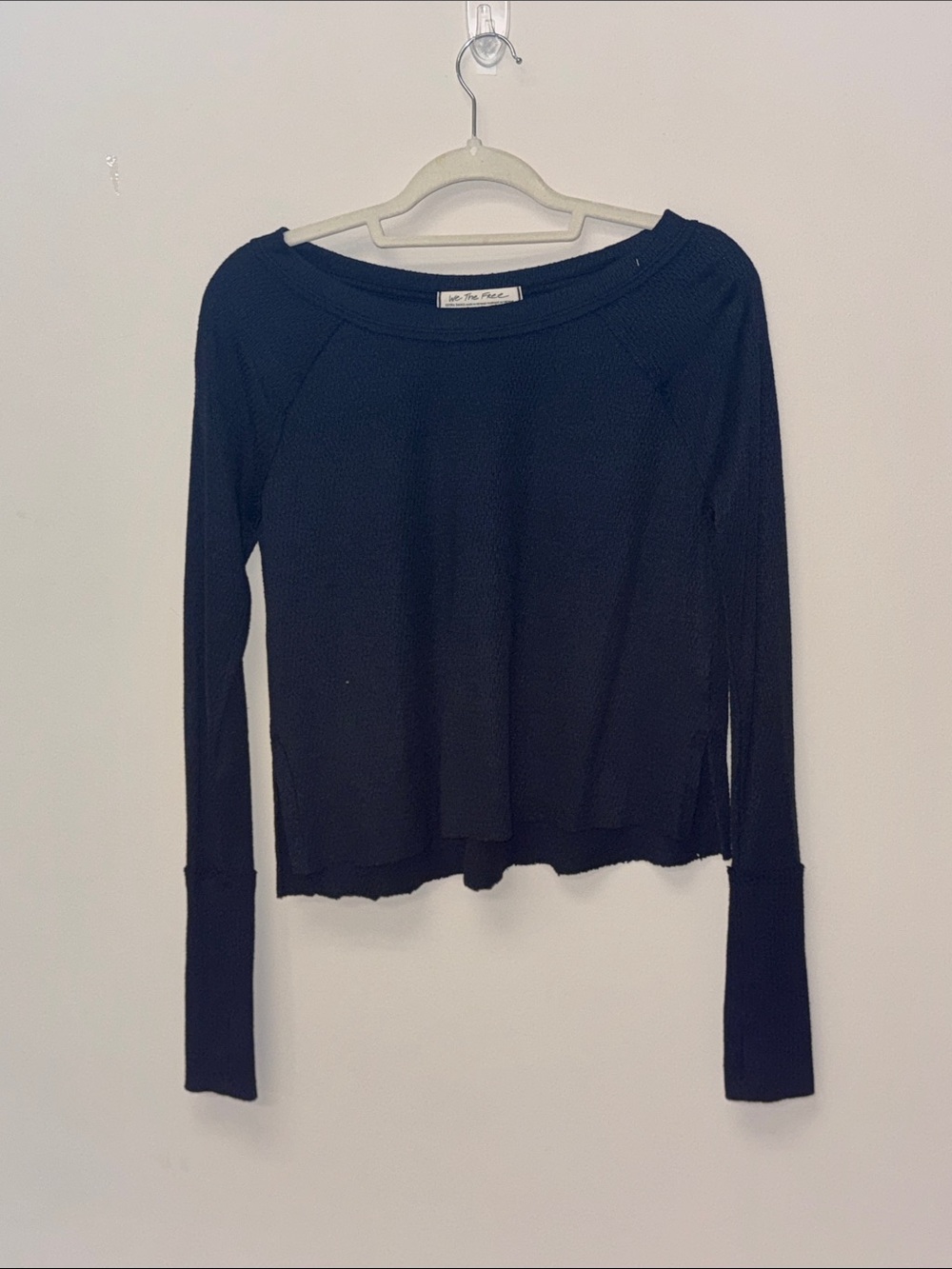 We The Free Black Long-Sleeve Waffle Knit Top